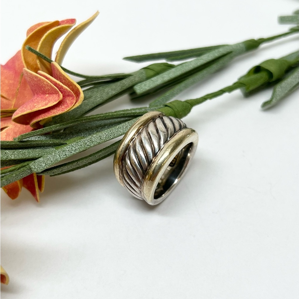 David Yurman Thoroughbred Cable Ring .925/14K Gold - Picture 5 of 9